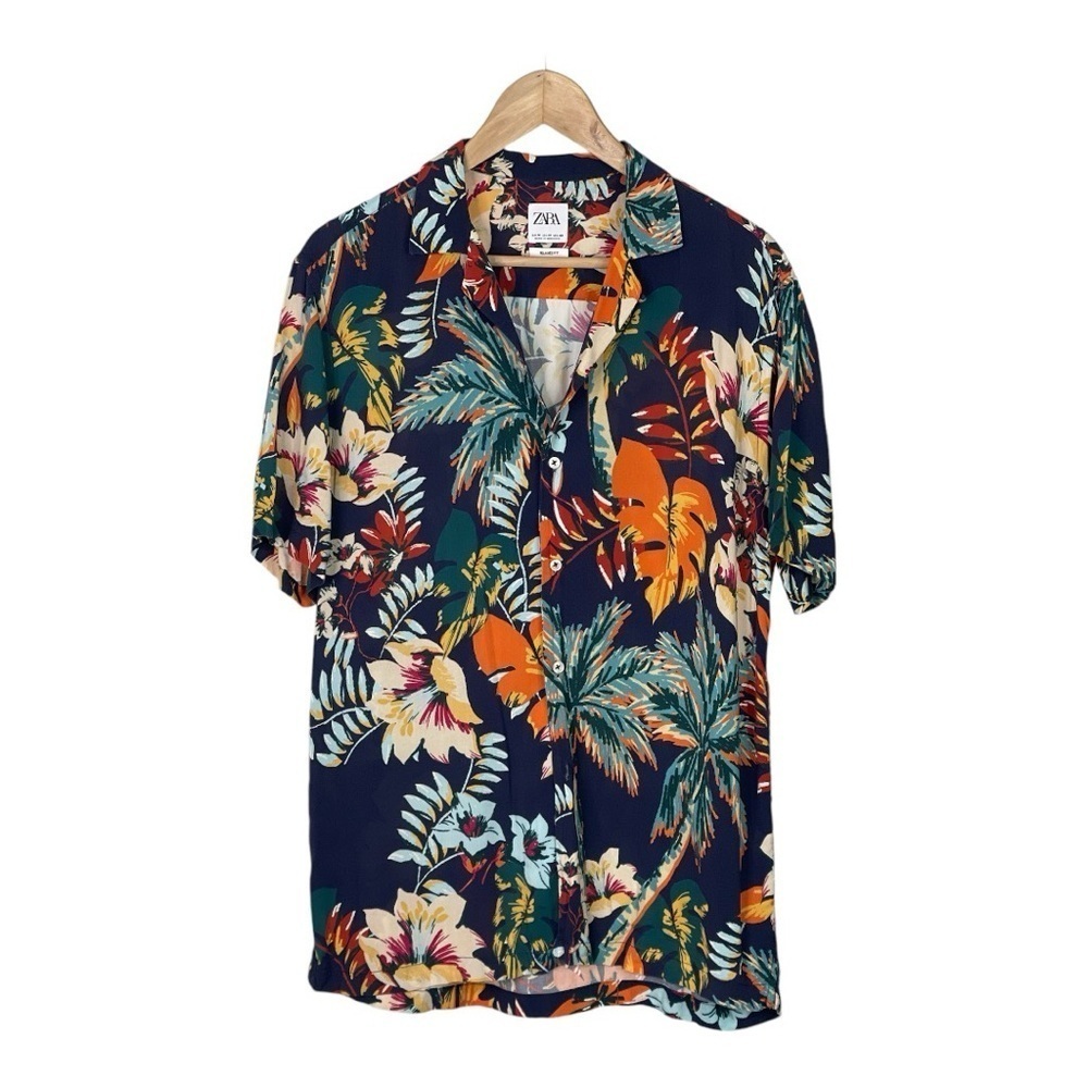 Zara Men’s Hawaiian Short Sleeve Shirt Relaxed Fit M - Picture 2 of 6